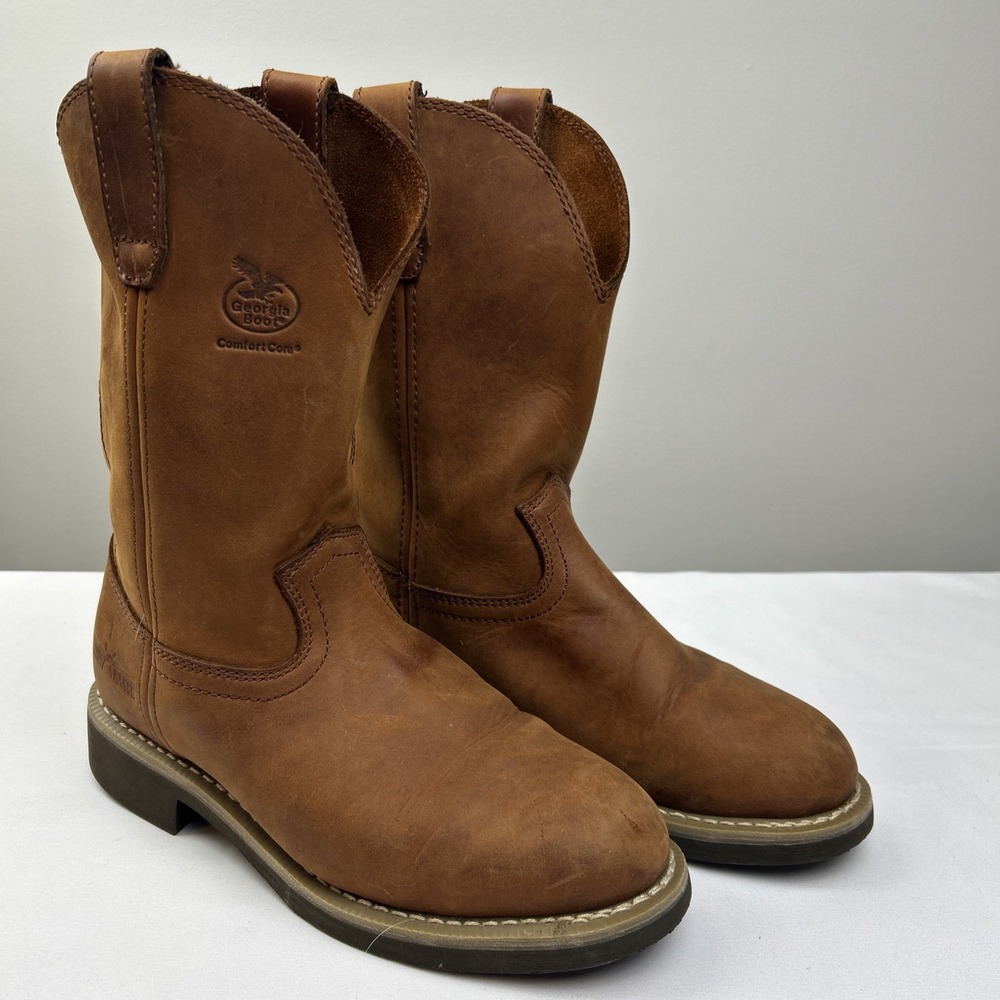 Georgia Boots Men's Ranch Wellington Boots Sz 7 EE Pull On Chestnut Brown G5814